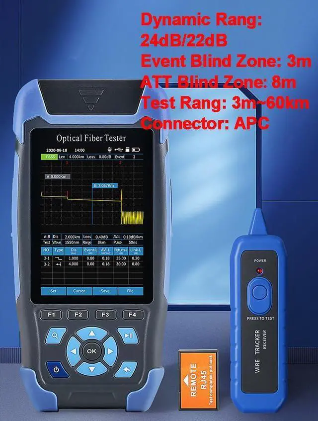 Alt view image 3 of 7 - Mini-Pro 1310/1550nm SM OTDR Mulit-Function Tester Built in OPM/OLS / RJ45 Test/VFL Test Rang 5m-60Km Dynamic Range 24dB/22dB Connector APC with FC/APC-FC/UPC-SX