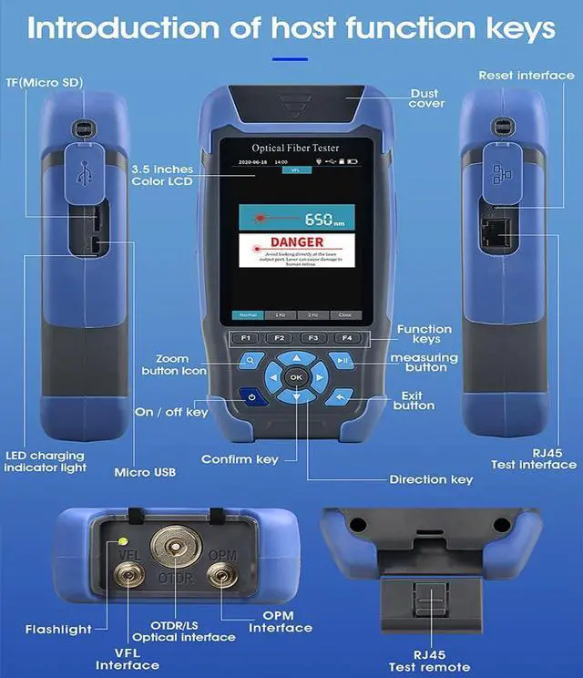 Alt view image 6 of 7 - Mini-Pro 1310/1550nm SM OTDR Mulit-Function Tester Built in OPM/OLS / RJ45 Test/VFL Test Rang 5m-60Km Dynamic Range 24dB/22dB Connector APC with FC/APC-FC/UPC-SX