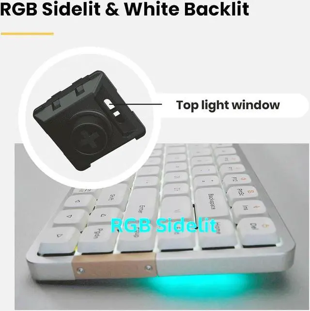 Alt view image 5 of 7 - Flow Low Profile Mechanical Keyboard, 75 Percent Rechargeable Wireless Keyboards with Bluetooth and Wired Connection for Windows, Mac OS/White Ghost Linear Switches