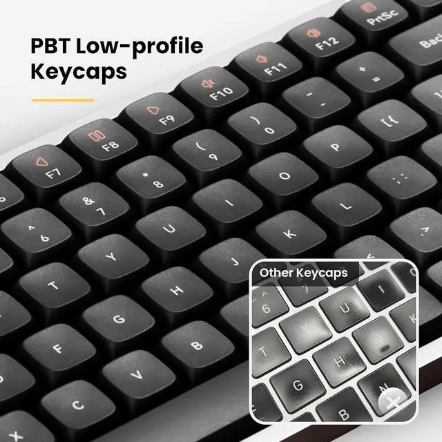 Alt view image 4 of 7 - Flow Low Profile Mechanical Keyboard, 75 Percent Rechargeable Wireless Keyboards with Bluetooth and Wired Connection for Windows, Mac OS/White Ghost Linear Switches