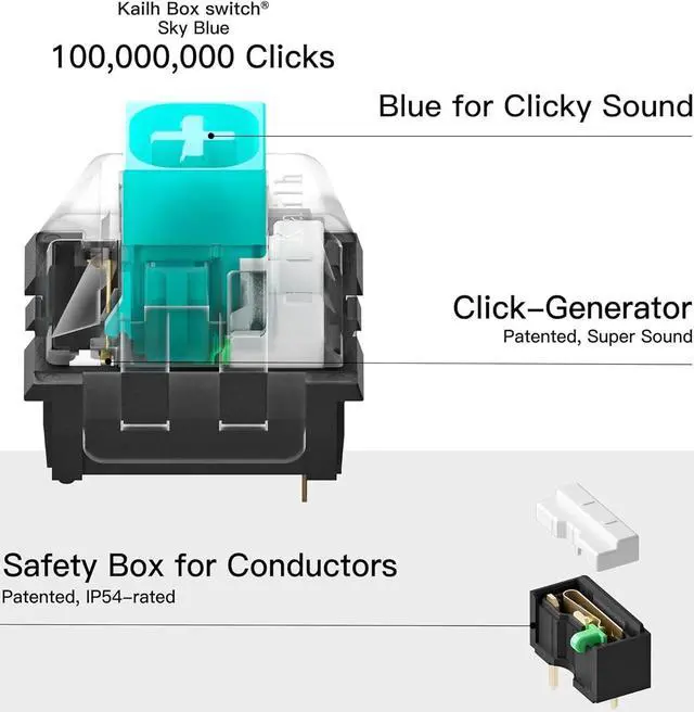 Alt view image 7 of 7 - Wireless Mechanical Keyboard with Kailh Box Blue Switch, Dark Knight Computer Keyboard for Gaming, Typing, Ergonomic 108-key Typewriter Keyboard with Wrist Rest