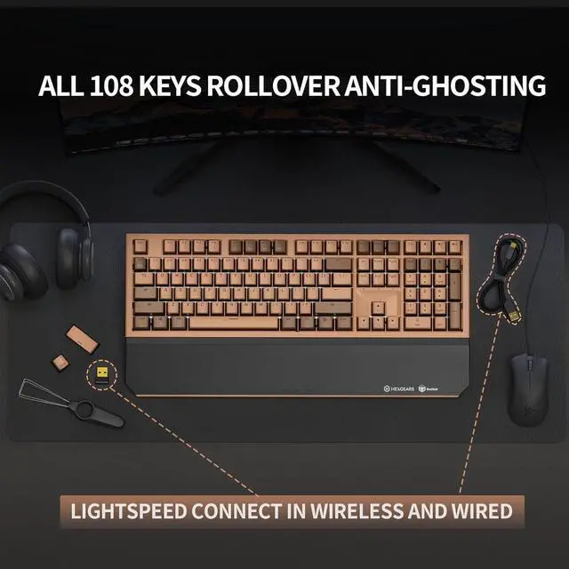 Alt view image 3 of 7 - Wireless Mechanical Keyboard with Kailh Box Gold Switch, Dark Knight Computer Keyboard for Gaming, Typing, Ergonomic 108-key Typewriter Keyboard with Wrist Rest