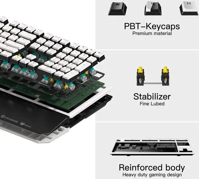 Alt view image 4 of 5 - Wireless Mechanical Keyboard with Kailh Box Gold Switch, Dark Knight Computer Keyboard for Gaming, Typing, Ergonomic 108-key Typewriter Keyboard with Wrist Rest