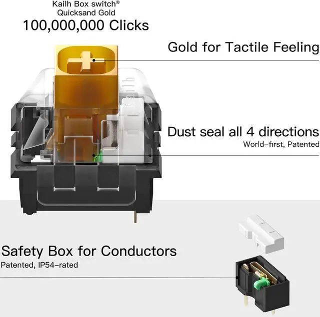 Alt view image 5 of 5 - Wireless Mechanical Keyboard with Kailh Box Gold Switch, Dark Knight Computer Keyboard for Gaming, Typing, Ergonomic 108-key Typewriter Keyboard with Wrist Rest