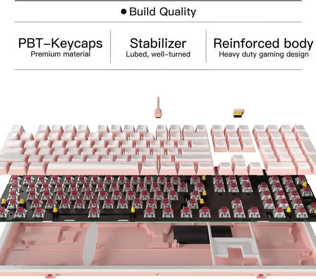 Alt view image 3 of 5 - Wireless Mechanical Keyboard with Kailh Box Gold Switch, Dark Knight Computer Keyboard for Gaming, Typing, Ergonomic 108-key Typewriter Keyboard with Wrist Rest