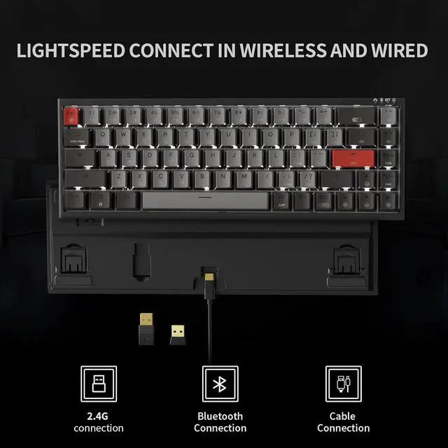 Alt view image 4 of 7 - Wireless Mechanical Gaming Keyboard, Triple Mode 2.4G /BT5.0/USB-C Gaming Keyboard, 65% Layout 68 Keys Hot Swappable Kailh Box Switch Keyboard for Laptop PC Mac Typewriter