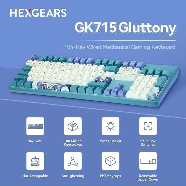 Alt view image 2 of 7 - Gluttony Themed Mechanical Gaming Keyboard, 104 Keys Full Size Wired Computer Keyboard, White Backlit Gaming Keyboard, Hot Swappable Kailh Rose Red Box Switches, PBT Keycaps