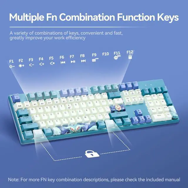 Alt view image 5 of 7 - Gluttony Themed Mechanical Gaming Keyboard, 104 Keys Full Size Wired Computer Keyboard, White Backlit Gaming Keyboard, Hot Swappable Kailh Rose Red Box Switches, PBT Keycaps