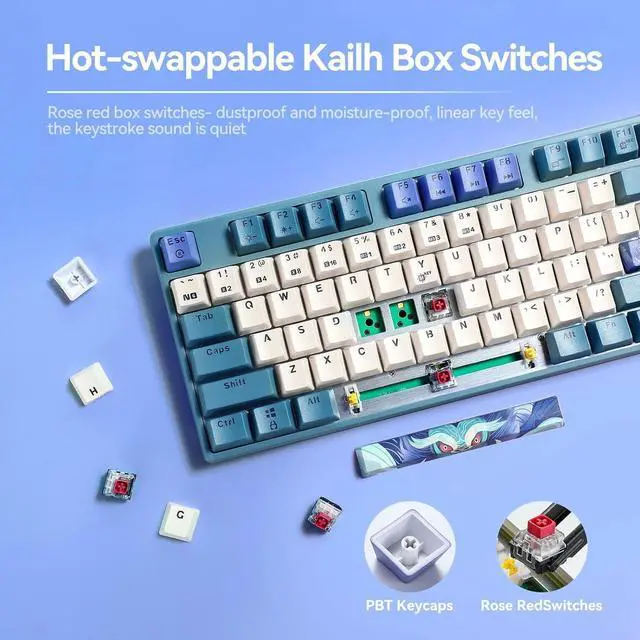 Alt view image 3 of 7 - Gluttony Themed Mechanical Gaming Keyboard, 104 Keys Full Size Wired Computer Keyboard, White Backlit Gaming Keyboard, Hot Swappable Kailh Rose Red Box Switches, PBT Keycaps