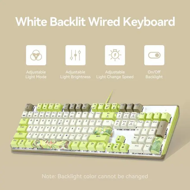 Alt view image 4 of 7 - Elf Themed Mechanical Gaming Keyboard, 104 Keys Full Size Wired Computer Keyboard, White Backlit Gaming Keyboard, Hot Swappable Kailh Rose Red Box Switches, PBT Keycaps