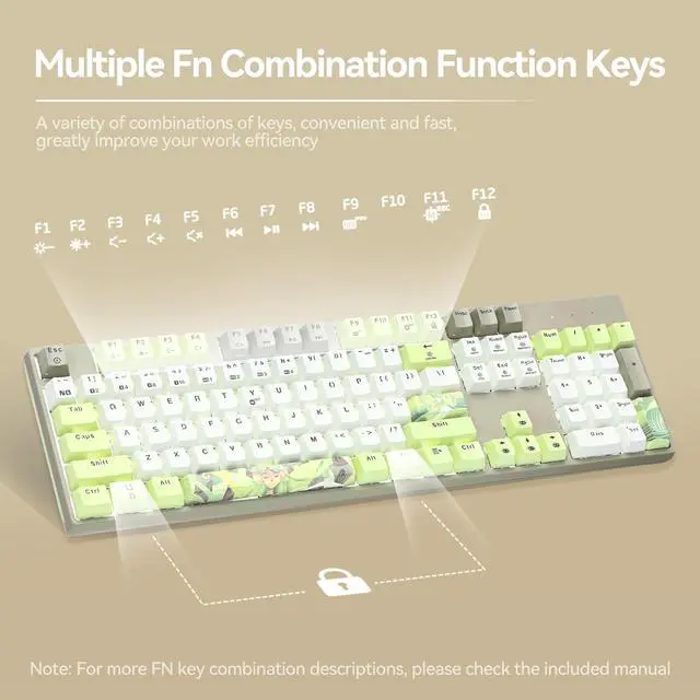 Alt view image 5 of 7 - Elf Themed Mechanical Gaming Keyboard, 104 Keys Full Size Wired Computer Keyboard, White Backlit Gaming Keyboard, Hot Swappable Kailh Rose Red Box Switches, PBT Keycaps