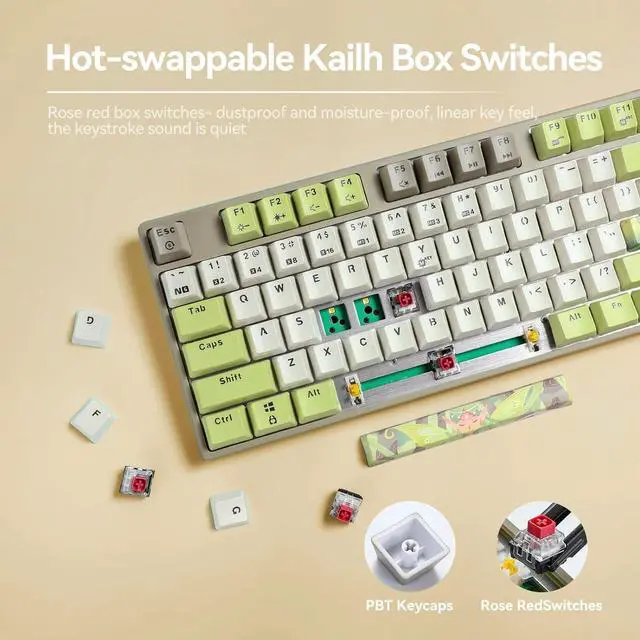 Alt view image 3 of 7 - Elf Themed Mechanical Gaming Keyboard, 104 Keys Full Size Wired Computer Keyboard, White Backlit Gaming Keyboard, Hot Swappable Kailh Rose Red Box Switches, PBT Keycaps