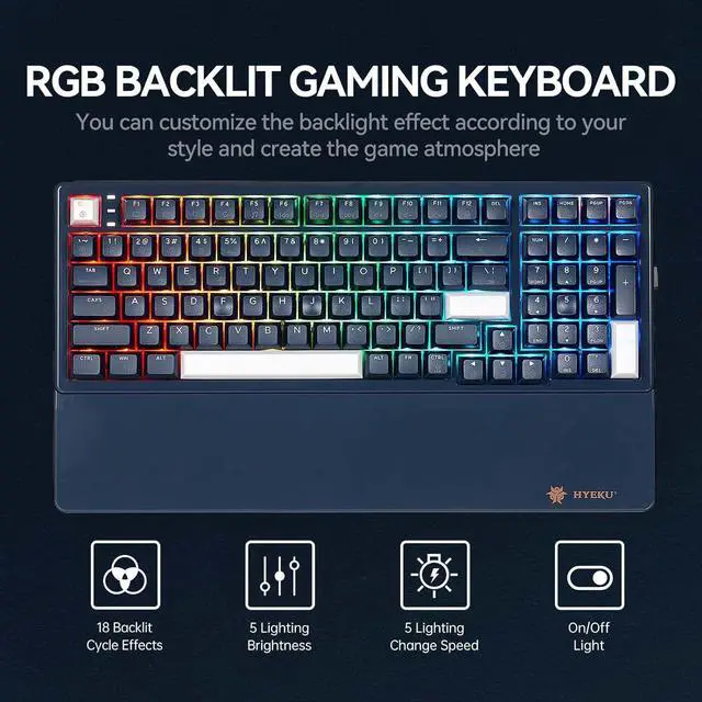 Alt view image 3 of 7 - Wireless Mechanical Keyboard, RGB Backlit Gaming Keyboard, 2.4G Wireless/Bluetooth/Type-C Wired, Hot Swappable Brown Switches, 99-Key Full Size Keyboard with Wrist Rest