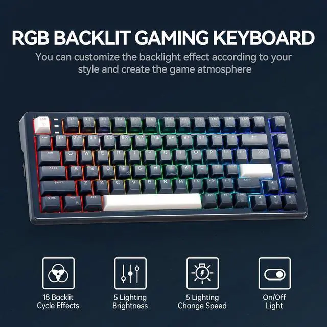 Alt view image 3 of 7 - Three-Mode Mechanical Keyboard, RGB Backlit Gaming Keyboard, 2.4G Wireless/Bluetooth/Type-C Wired, Hot Swappable Red Switches, 83-Key TKL Compact Keyboard with Wrist Rest