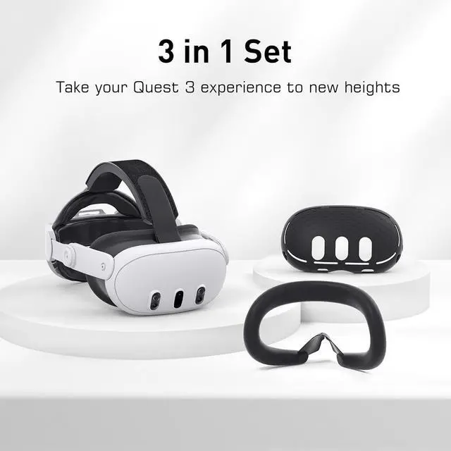 Alt view image 2 of 7 - 3 in 1 Accessoris Set for Quest 3, Comfort Head Strap with Adjustable Hinge, Silicone Face Pad Cover, Shell Protective Cover, VR Accessories Bundle Compatible with Quest 3