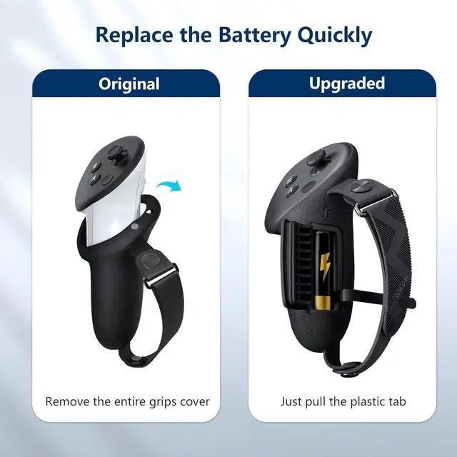 Alt view image 2 of 7 - Upgraded Controller Grips Cover Compatible with Meta/Oculus Quest 3 Accessories, with Battery Opening Cover and Knuckle Straps Protector(Not for Charging Dock)