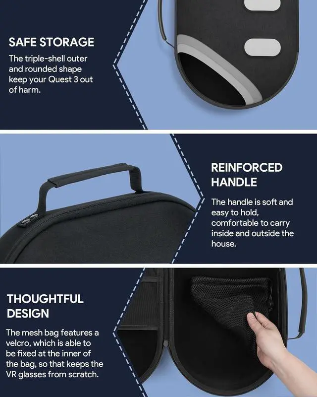 Alt view image 3 of 6 - For Meta Quest 3 Case, Hard Carrying Case for Oculus Quest 3 Accessories, Compatible with Quest 2/Pico 4 Headset, Travel and Storage - Black