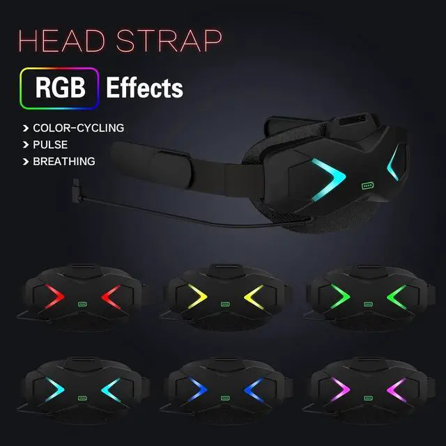 Alt view image 3 of 6 - RGB Comfort Battery Head Strap and Controller Grips Protector Compatible with Oculus/Meta Quest 2 Accessories, Battery Pack Elite Strap 5000mAh for Enhanced Support and Extend Playtime in VR