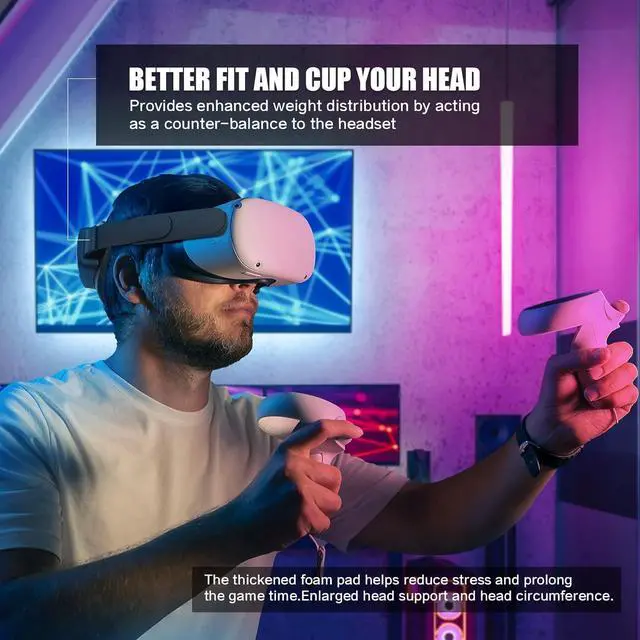 Alt view image 5 of 6 - RGB Comfort Battery Head Strap and Controller Grips Protector Compatible with Oculus/Meta Quest 2 Accessories, Battery Pack Elite Strap 5000mAh for Enhanced Support and Extend Playtime in VR