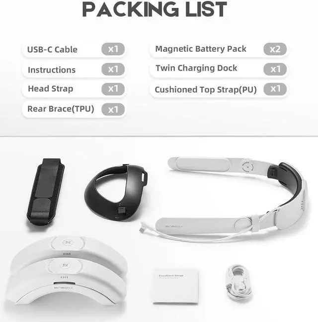 Alt view image 6 of 6 - Head Strap with Magnetic Battery Pack for Quest 2, Dual Replaceable Battery Combo(2x8000mAh) with Magnetic Charging Dock, Adjustable Design Elite Strap VR Accessories (Battery Strap for Quest 2)