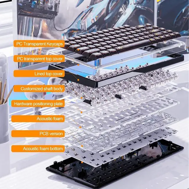 Alt view image 5 of 7 - Mechanical Keyboard, Transparent PC Keycaps, Custom RGB Gaming Keyboard, Gasket QMK/VIA Keyboard, Linear Switch, TKL Hot Swappable Wired Keyboard for PC Gamer
