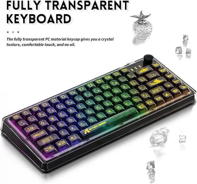 Alt view image 2 of 7 - Mechanical Keyboard, Transparent PC Keycaps, Custom RGB Gaming Keyboard, Gasket QMK/VIA Keyboard, Linear Switch, TKL Hot Swappable Wired Keyboard for PC Gamer