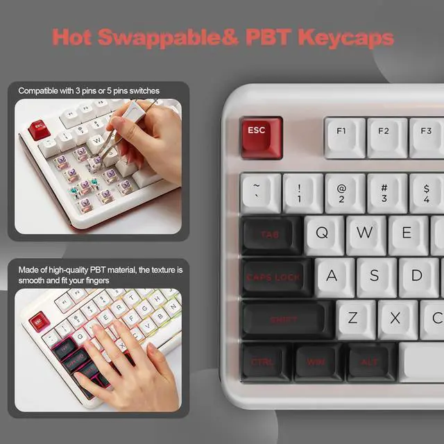 Alt view image 4 of 7 - Mechanical Keyboard, Hot Swap Gasket Wireless Gaming Keyboard with Knob OLED Smart Display, Wireless/Bluetooth/USB-C Wired for Win/Mac (Tactile Switch, White)