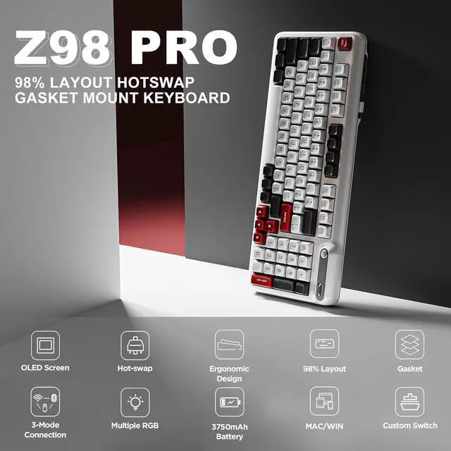 Alt view image 2 of 7 - Mechanical Keyboard, Hot Swap Gasket Wireless Gaming Keyboard with Knob OLED Smart Display, Wireless/Bluetooth/USB-C Wired for Win/Mac (Tactile Switch, White)