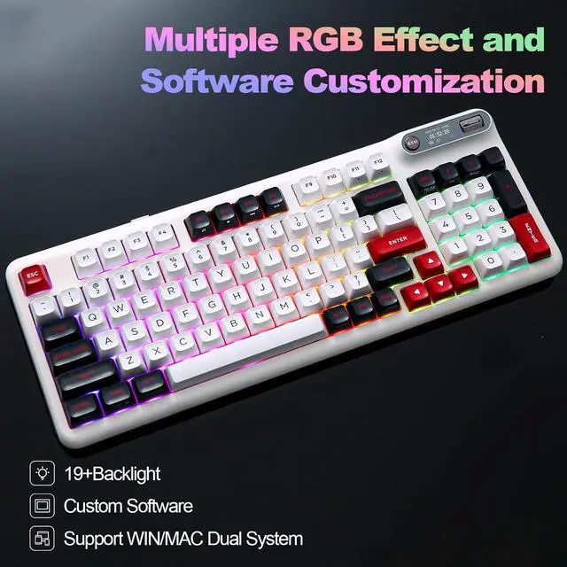 Alt view image 7 of 7 - Mechanical Keyboard, Hot Swap Gasket Wireless Gaming Keyboard with Knob OLED Smart Display, Wireless/Bluetooth/USB-C Wired for Win/Mac (Tactile Switch, White)