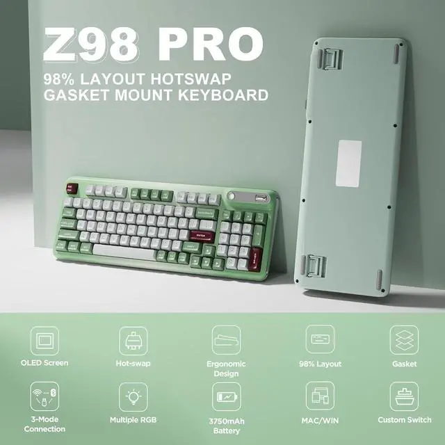 Alt view image 2 of 7 - Mechanical Keyboard, Hot Swap Gasket Wireless Gaming Keyboard with Knob OLED Smart Display, Wireless/Bluetooth/USB-C Wired for Win/Mac (Tactile Switch, Green)