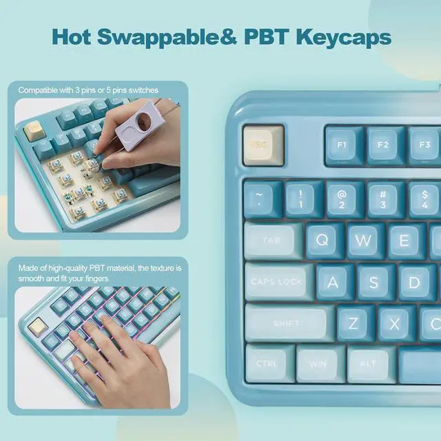 Alt view image 4 of 7 - Mechanical Keyboard, Hot Swap Gasket Wireless Gaming Keyboard with Knob OLED Smart Display, Wireless/Bluetooth/USB-C Wired for Win/Mac (Tactile Switch, Blue)