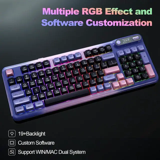 Alt view image 7 of 7 - Mechanical Keyboard, Hot Swap Gasket Wireless Gaming Keyboard with Knob OLED Smart Display, Wireless/Bluetooth/USB-C Wired for Win/Mac (Linear Switch, Purple)