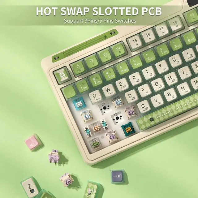 Alt view image 6 of 7 - RGB 75% Wireless Gasket Mechanical Keyboard, Triple Mode Bluetooth 5.0/2.4G/USB-C 82 Keys Hot Swappable Gaming Keyboard w/Knob & Power Display, Custom Lemon Linear Switches, Lemon Green