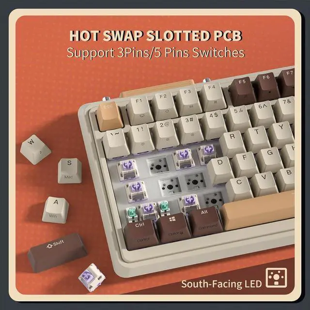 Alt view image 6 of 7 - RGB 75% Wireless Gasket Mechanical Keyboard, Triple Mode Bluetooth5.0/2.4G/USB-C 82 Keys Hot Swappable Gaming Keyboard w/Knob & Power Display, Custom Tactile Switches, Mousse Cake