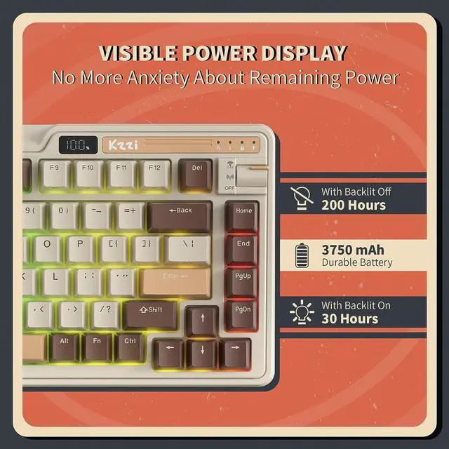 Alt view image 5 of 7 - RGB 75% Wireless Gasket Mechanical Keyboard, Triple Mode Bluetooth5.0/2.4G/USB-C 82 Keys Hot Swappable Gaming Keyboard w/Knob & Power Display, Custom Tactile Switches, Mousse Cake