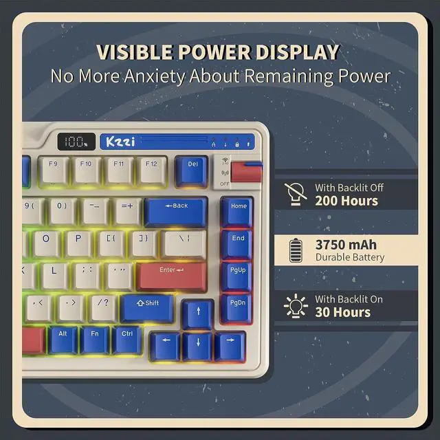 Alt view image 5 of 6 - RGB 75% Wireless Gasket Mechanical Keyboard, Triple Mode Bluetooth 5.0/2.4G/USB-C 82 Keys Hot Swappable Gaming Keyboard w/Knob & Power Display, Custom Linear Switches, Rhine River