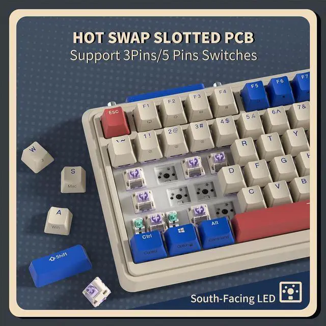 Alt view image 6 of 6 - RGB 75% Wireless Gasket Mechanical Keyboard, Triple Mode Bluetooth 5.0/2.4G/USB-C 82 Keys Hot Swappable Gaming Keyboard w/Knob & Power Display, Custom Linear Switches, Rhine River
