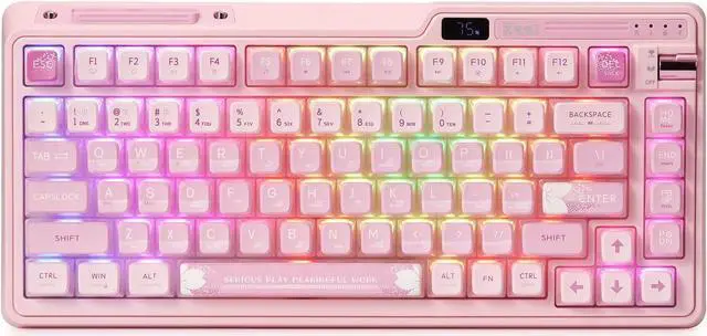 Main image of PRO RGB 75% Wireless Gasket Mechanical Keyboard, Triple Mode Bluetooth 5.0/2.4G/USB-C 82 Keys Hot Swappable Gaming Keyboard w/Knob & Power Display, Custom Linear Switches, Sakura Pink