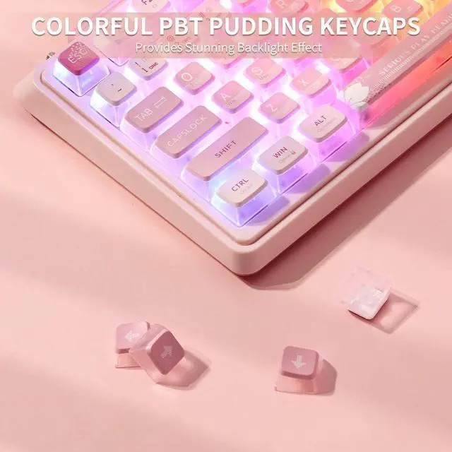 Alt view image 7 of 7 - PRO RGB 75% Wireless Gasket Mechanical Keyboard, Triple Mode Bluetooth 5.0/2.4G/USB-C 82 Keys Hot Swappable Gaming Keyboard w/Knob & Power Display, Custom Linear Switches, Sakura Pink