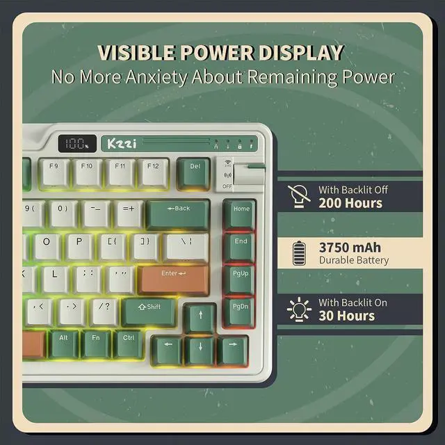 Alt view image 5 of 6 - RGB 75% Wireless Gasket Mechanical Keyboard, Triple Mode Bluetooth 5.0/2.4G/USB-C 82 Keys Hot Swappable Gaming Keyboard w/Knob & Power Display, Custom Linear Switches, Time Machine