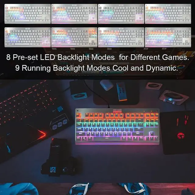 Alt view image 6 of 6 - Compact 87-Key Tenkeyless Backlit Mechanical Keyboard | Tactile Brown Switches | Multi-Color & Multi-Mode Lighting | N-Key Rollover | White