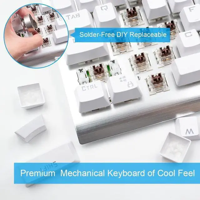 Alt view image 4 of 6 - Compact 87-Key Tenkeyless Backlit Mechanical Keyboard | Tactile Brown Switches | Multi-Color & Multi-Mode Lighting | N-Key Rollover | White
