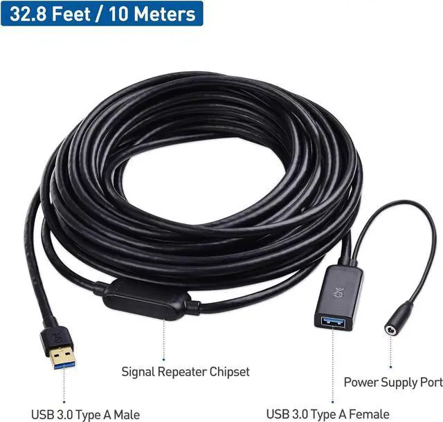 Alt view image 2 of 6 - Cable Matters Active USB Extension Cable 32.8 ft / 10m (USB 3.0 Extension Cable Male to Female) with Signal Booster for Hard Drive, Webcam and More