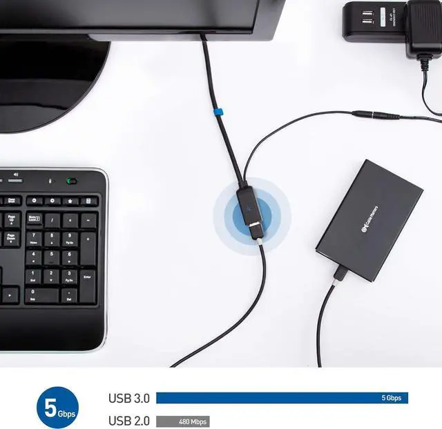 Alt view image 4 of 6 - Cable Matters Active USB Extension Cable 16.4 ft / 5m (USB 3.0 Extension Cable Male to Female) with Signal Booster for Hard Drive, Webcam and More