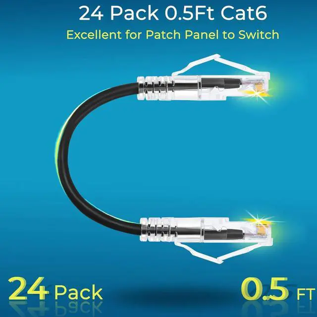 Alt view image 2 of 7 - Patch Cables Cat6/ Cat6a 0.5ft (24 Pack) Slim, Cat6a Ethernet Patch Cable 10G Support, Snagless Cat 6 Patch Cable for Patch Panel to Switch, Flexiable Cat6 Ethernet Cable Black