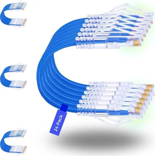Main image of Patch Cables Cat6/ Cat6a 1ft (24 Pack) Slim, Cat6a Ethernet Patch Cable 10G Support, Snagless Cat 6 Patch Cable for Patch Panel to Switch, Flexiable Cat6 Ethernet Cable Blue