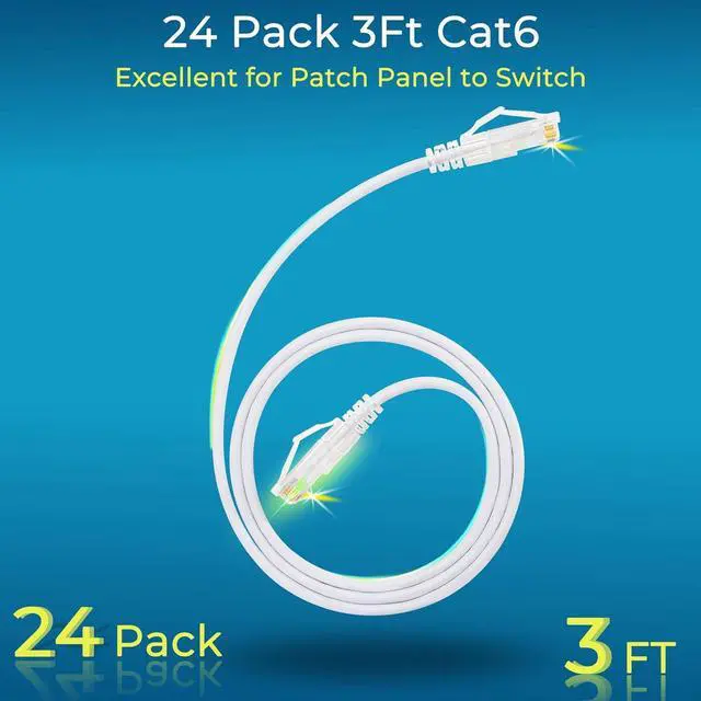 Alt view image 2 of 6 - Patch Cables Cat6/ Cat6a 3ft (24 Pack) Slim, Cat6a Ethernet Patch Cable 10G Support, Snagless Cat 6 Patch Cable for Patch Panel to Switch, Flexiable Cat6 Ethernet Cable White