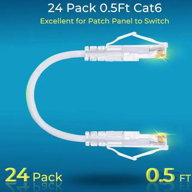 Alt view image 2 of 6 - Patch Cables Cat6/ Cat6a 0.5ft (24 Pack) Slim, Cat6a Ethernet Patch Cable 10G Support, Snagless Cat 6 Patch Cable for Patch Panel to Switch, Flexiable Cat6 Ethernet Cable White