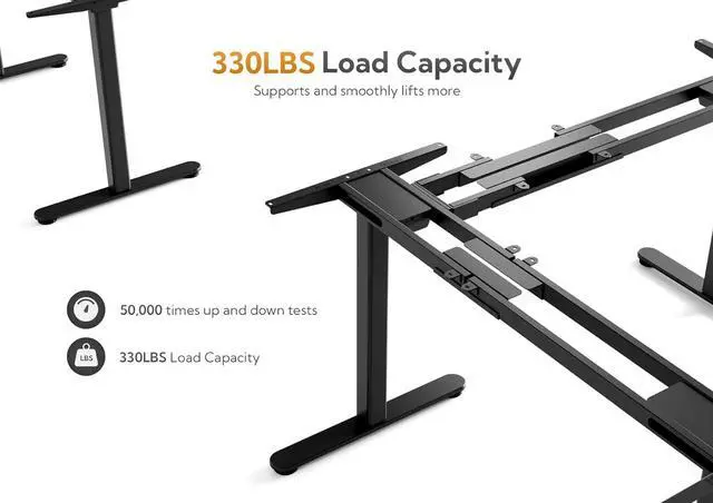 Alt view image 4 of 7 - Triple Motor 63" L Shaped Standing Desk with Drawers, Electric Standing Desk Adjustable Height, Corner Stand up Desk with Splice Board, Black Frame/Rustic Brown Top