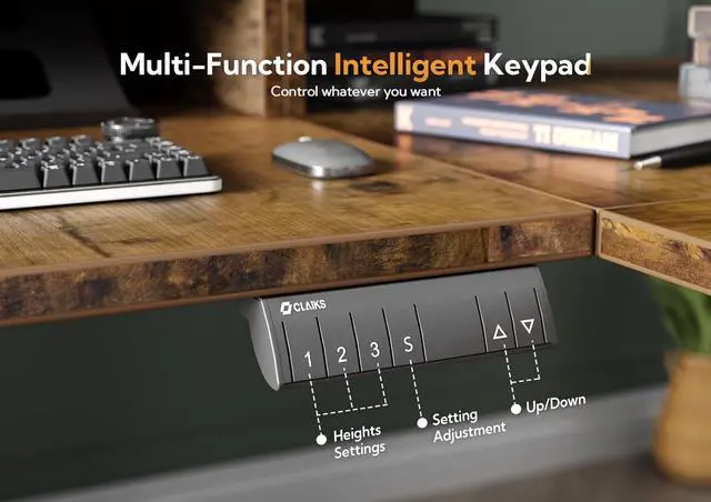 Alt view image 6 of 7 - Triple Motor 63" L Shaped Standing Desk with Drawers, Electric Standing Desk Adjustable Height, Corner Stand up Desk with Splice Board, Black Frame/Rustic Brown Top
